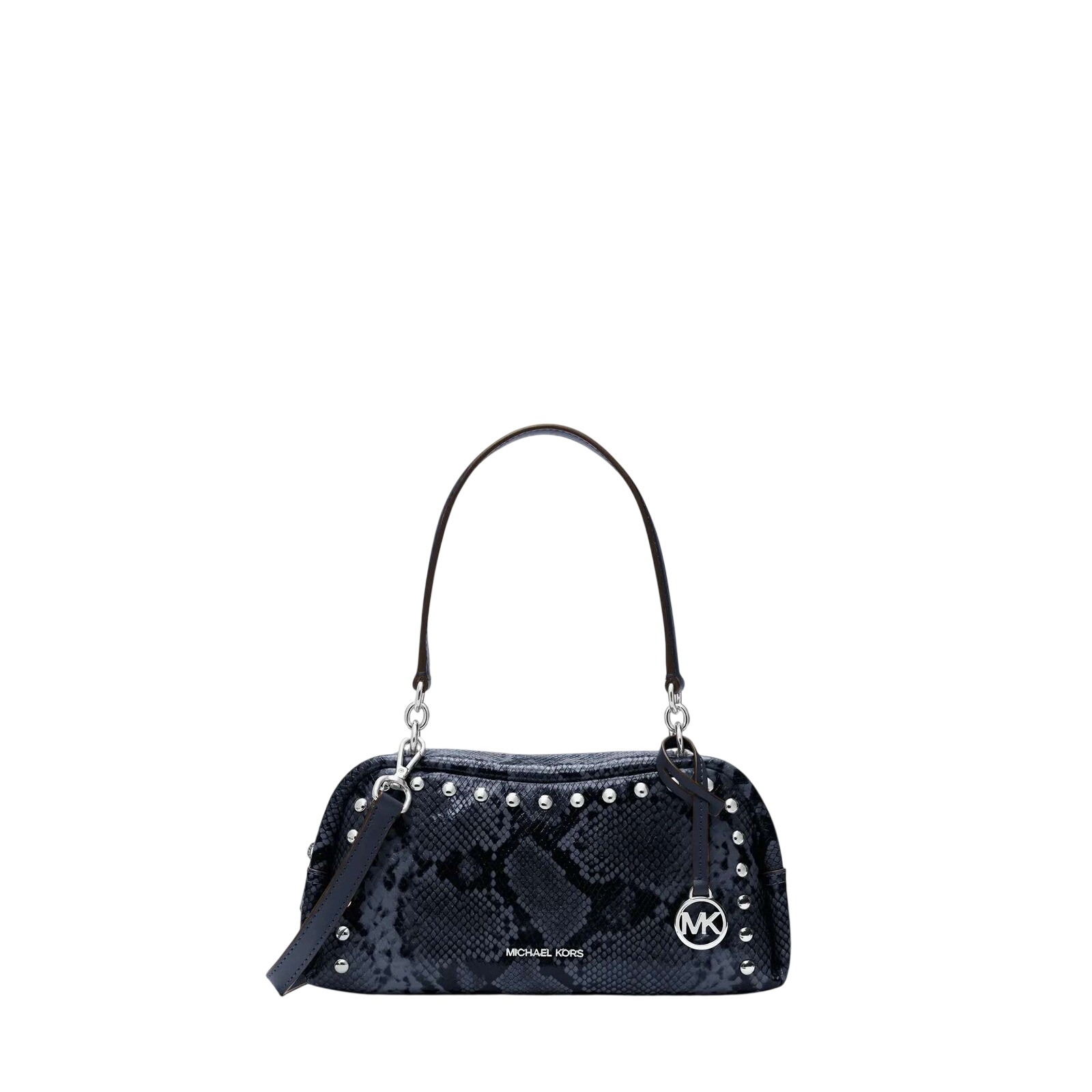 75. Cecily Small Studded Snake Embossed Shoulder Bag In Navy/Black
